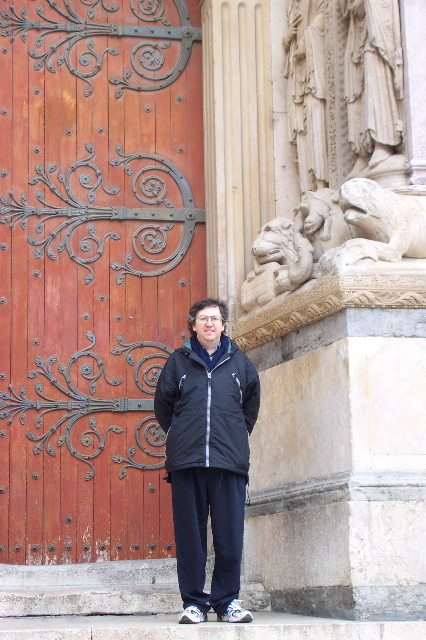 In front of the doors to St. Trophime, Arles