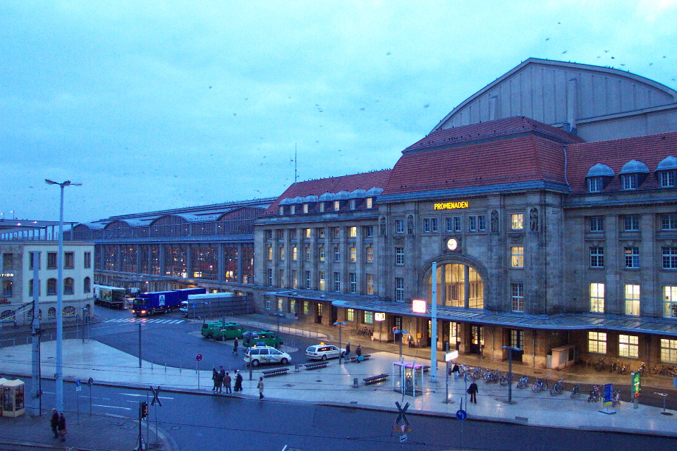 Western side of the Hauptbahnhof at dawn, Leipzig