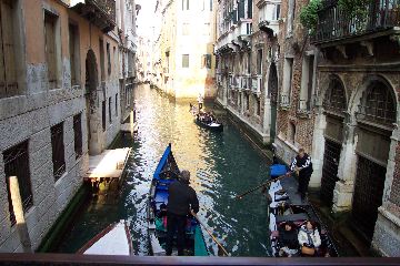 Morning rush hour on the canals, Venice